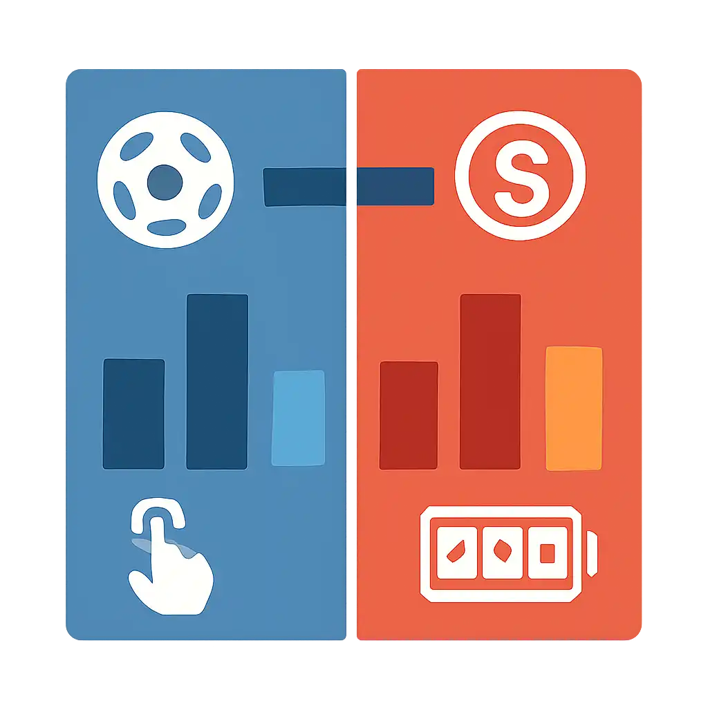 Infographic comparing options using coloured bars and icons only, no text or labels, flat design, Sportsbook and Casino Sections Explained