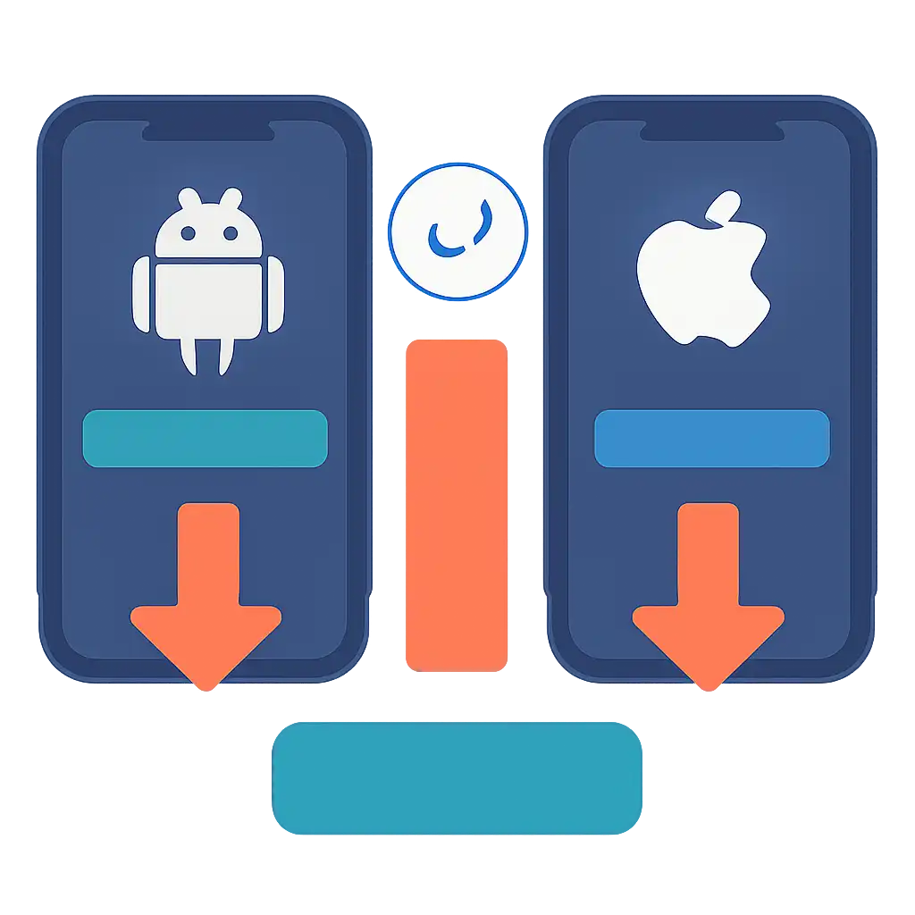 Infographic comparing options using coloured bars and icons only, no text or labels, flat design, 4rabet App for Android and iOS: Download and Install