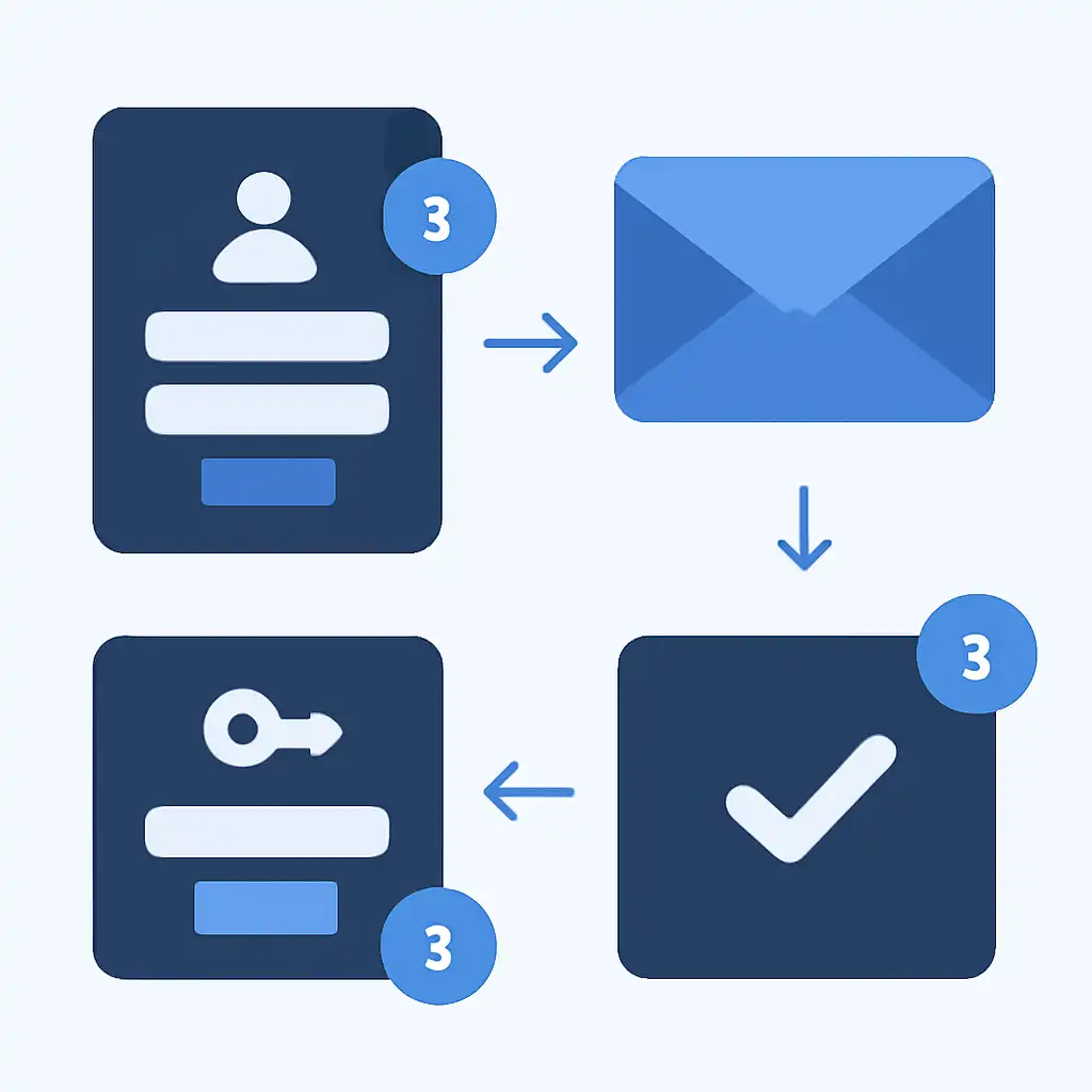 Annotated step diagram: password reset process with numbered callouts