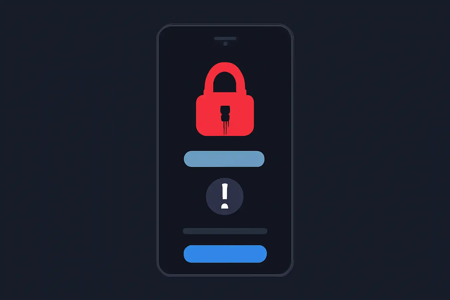Detail screen: account locked, mobile-first UI mockup, dark theme