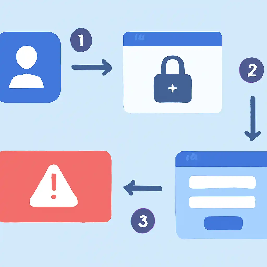 Annotated step diagram: account locked process with numbered callouts