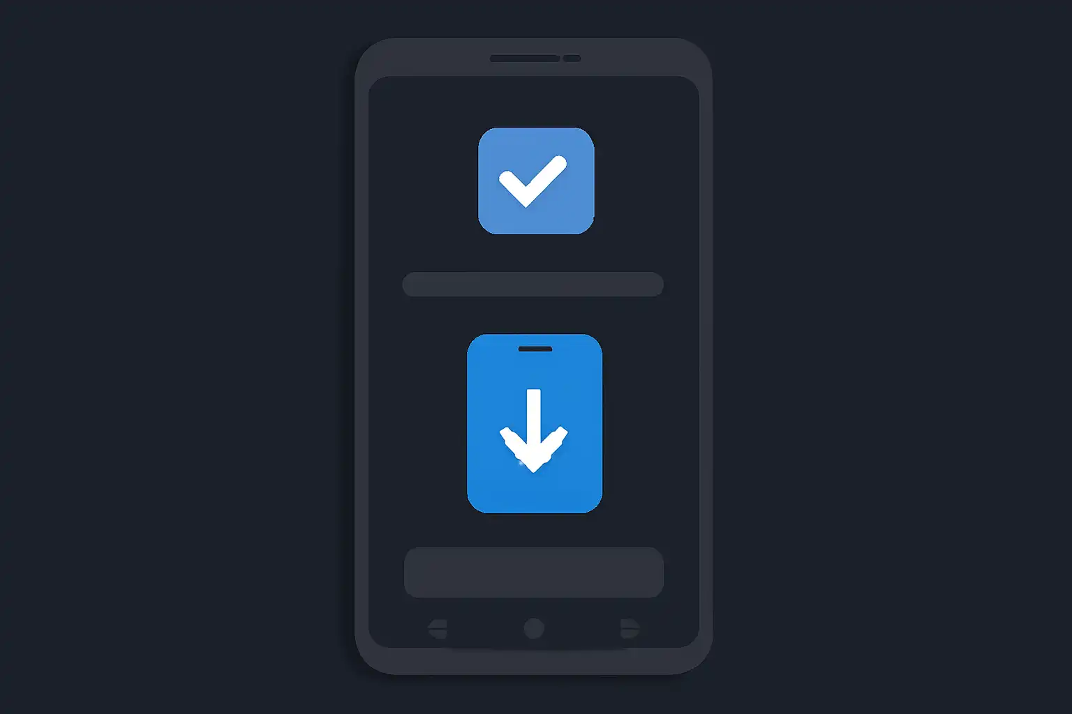 Detail screen: android apk install, mobile-first UI mockup, dark theme