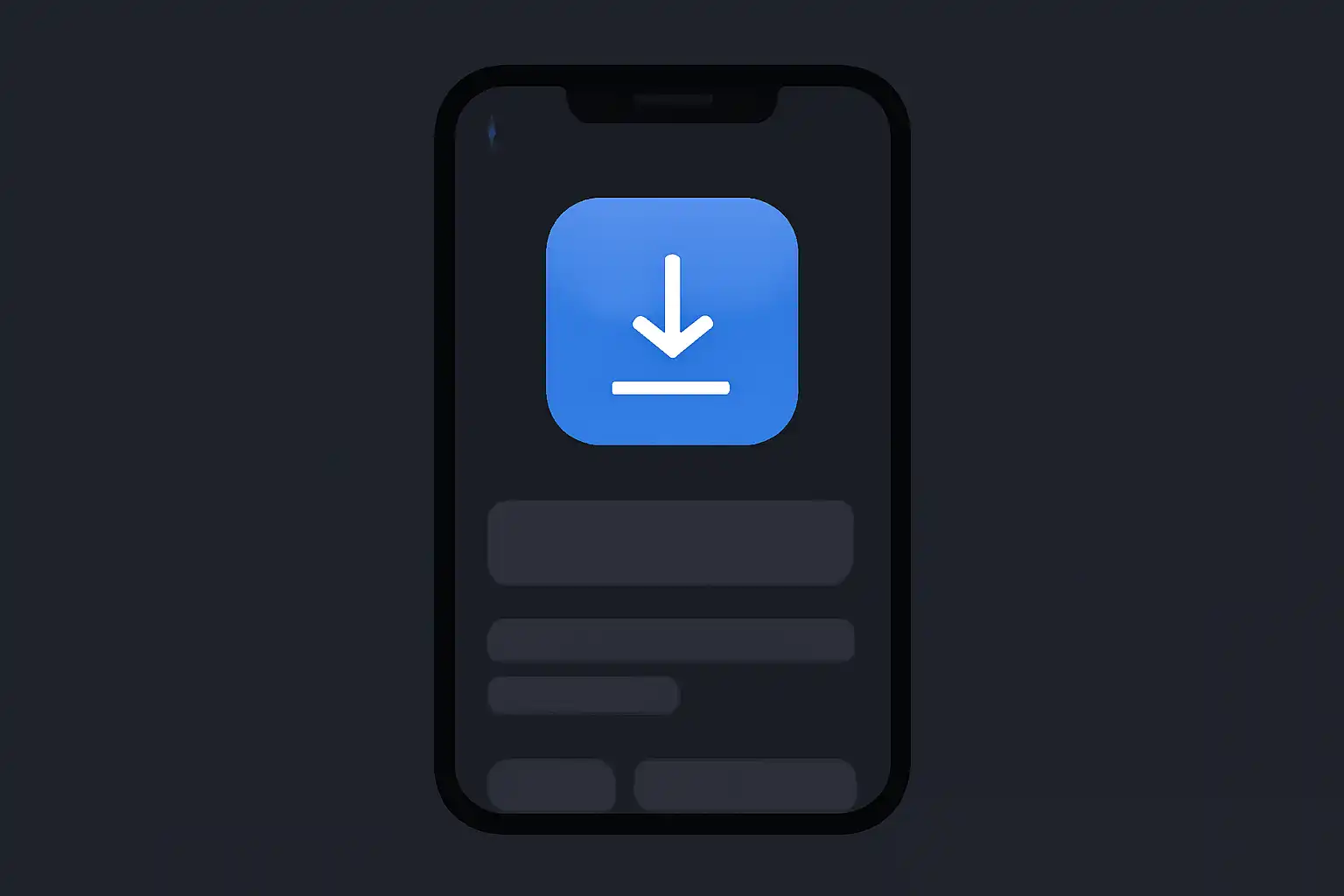 Detail screen: ios app install, mobile-first UI mockup, dark theme