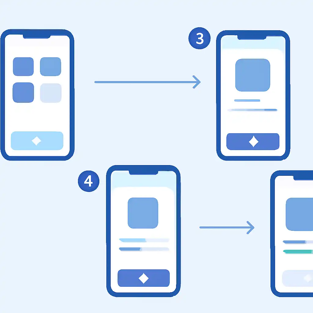 Annotated step diagram: ios app install process with numbered callouts